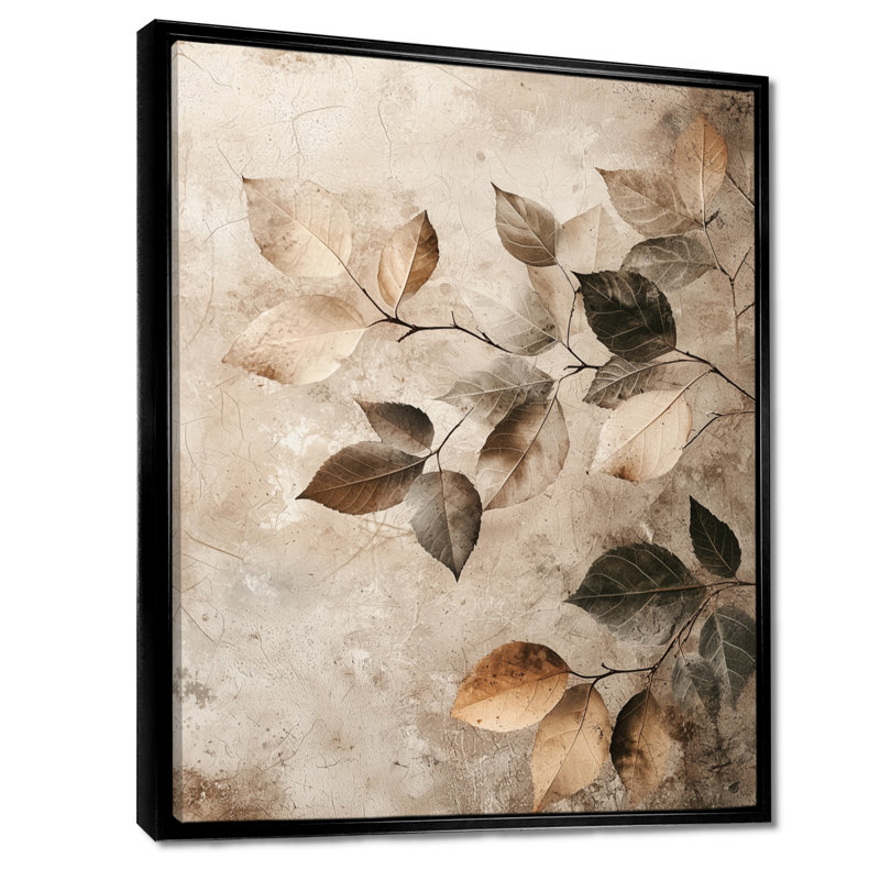Taupe feuilles mosaïque collage IV - feuilles, art mural, H 32 po x l 24 po, Noir, Impression encadrée