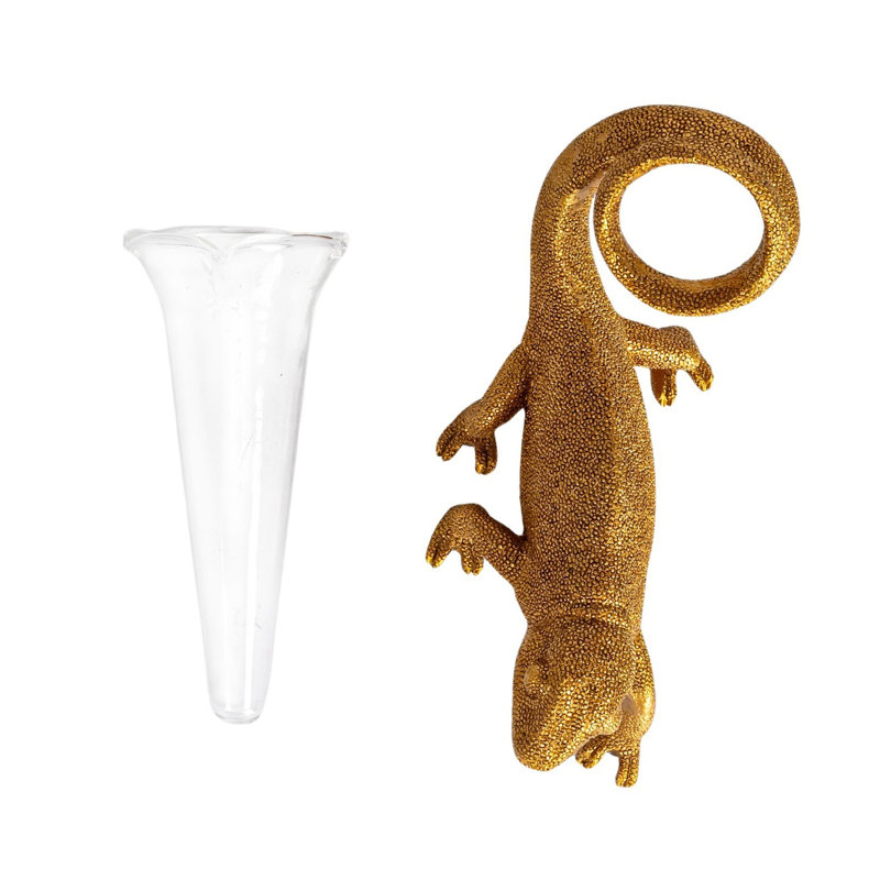 Resin Chameleon With Glass Vase