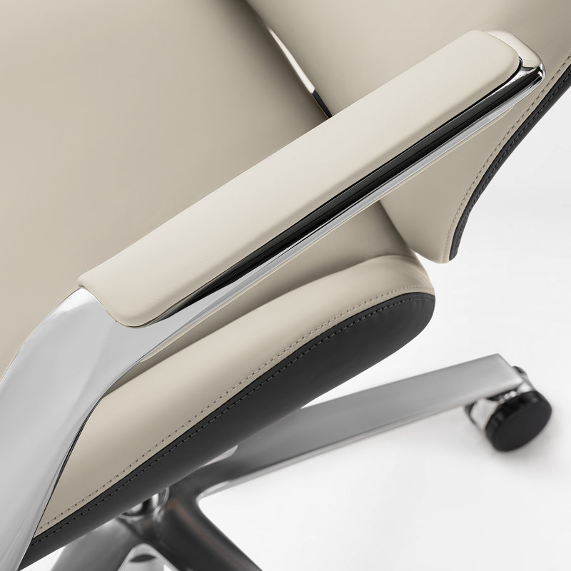 Fauteuil de direction en cuir véritable avec appui-tête réglable, Beige