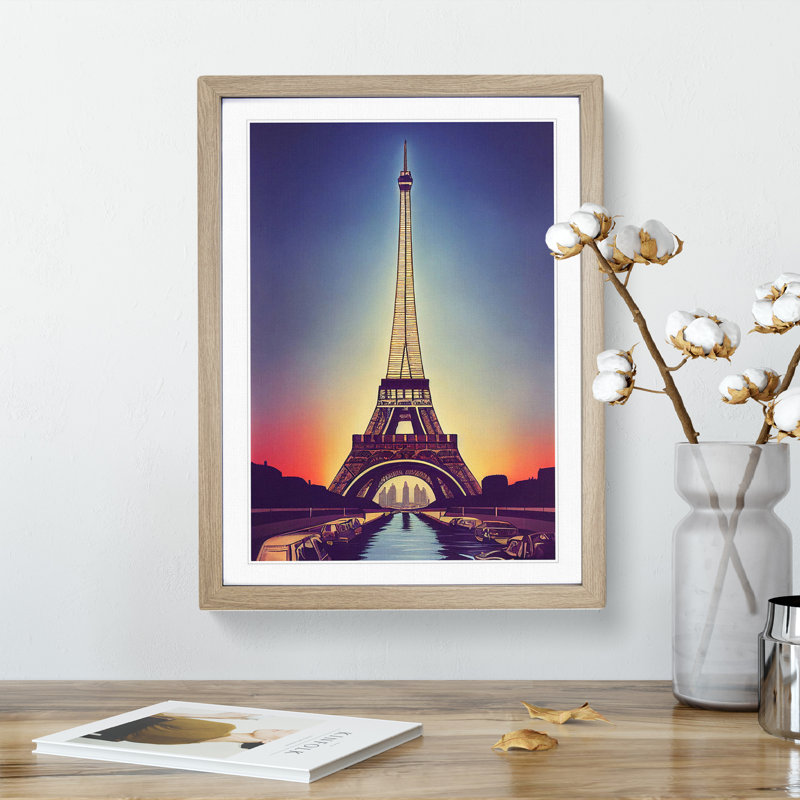 Eiffel Tower At Sunset No.3 - Print, Oak Framed Paper, 46cm H x 34cm W x 2cm D