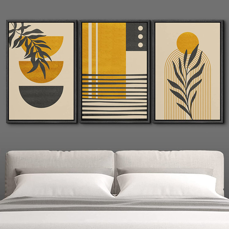 «Mid Century Modern Boho», ensemble de 3 flottants, impression sur toile, Noir, H 36 po x l 72 po x P 1,5 po
