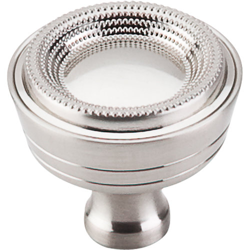 Beaded 1 5/16" Diameter Round Knob, Brushed Satin Nickel