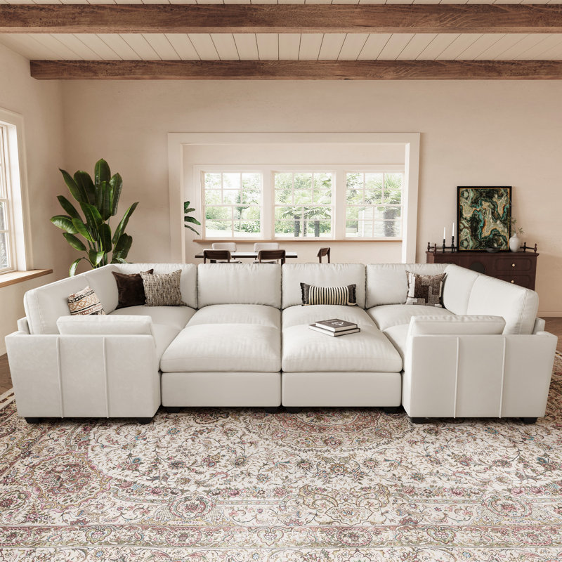 Knaack Velvet & Plush Large Sectional Modular Sofa, Livingroom 8 Seats 137.8'' Wide Sofa Bed With Detachable Back/Seat Cushions