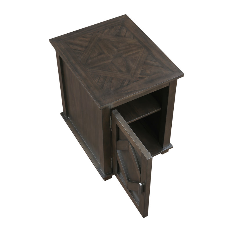 Traditional Rustic Chairside Table With Adjustable Storage Shelf Brown Finish Durable Wood Living Room Furniture 1Pc