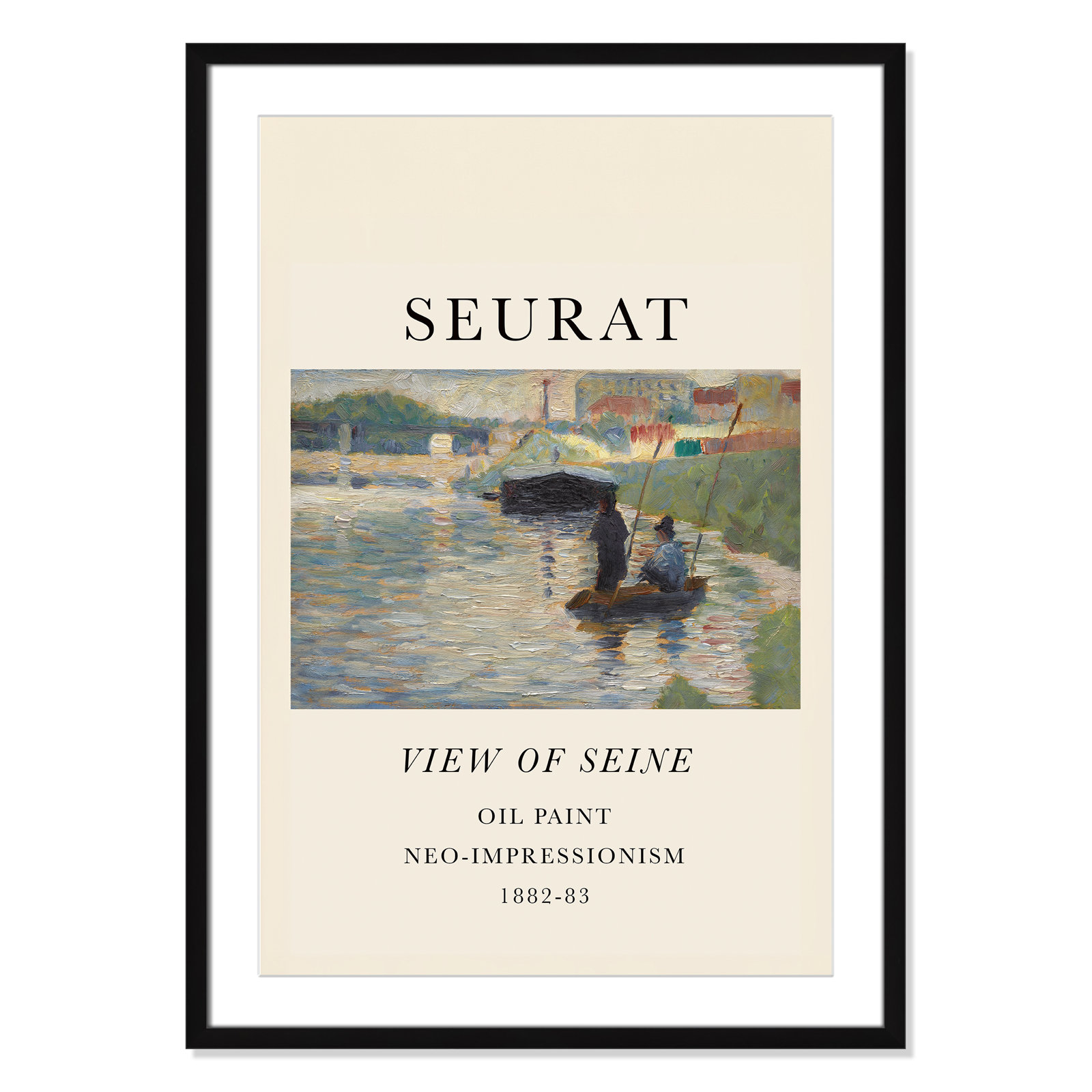 View Of Seine by Georges Seurat, Black Single Picture Frame, Yes, 35.5" H x 25.5" W x 1.25" D