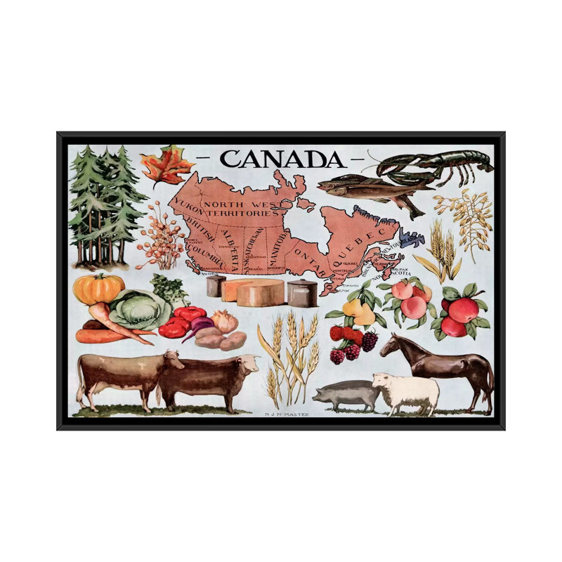 Publicité rétro sur toile Canada, H 18 po x l 26 po x P 1,5 po, Toile encadrée noire, Pas de tapis