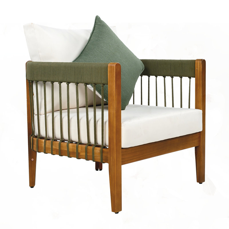 Acacia Wood Outdoor Club Chair, Beige, Natural/Green