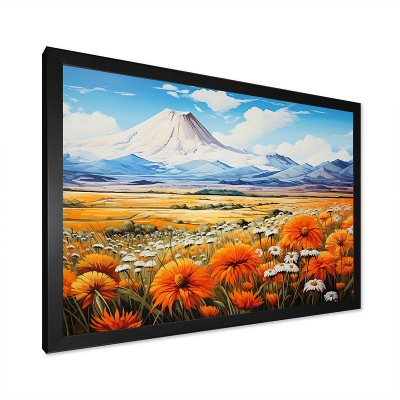 Charme de fleurs sauvages dans un paysage de montagne, Cadre simple noir, H 24 po x l 32 po x P 1 po