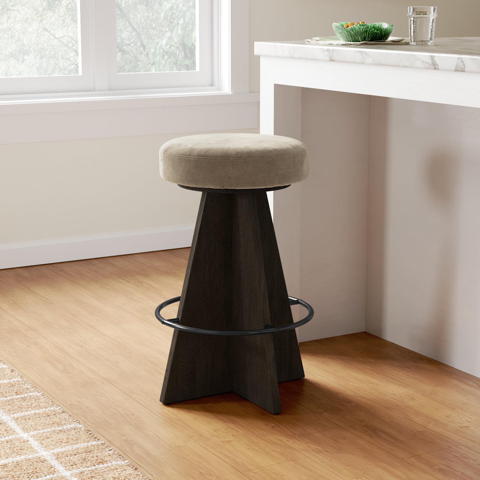 Avari Swivel Upholstered, Counter Stool (27.75" Seat Height), Brown, Gray