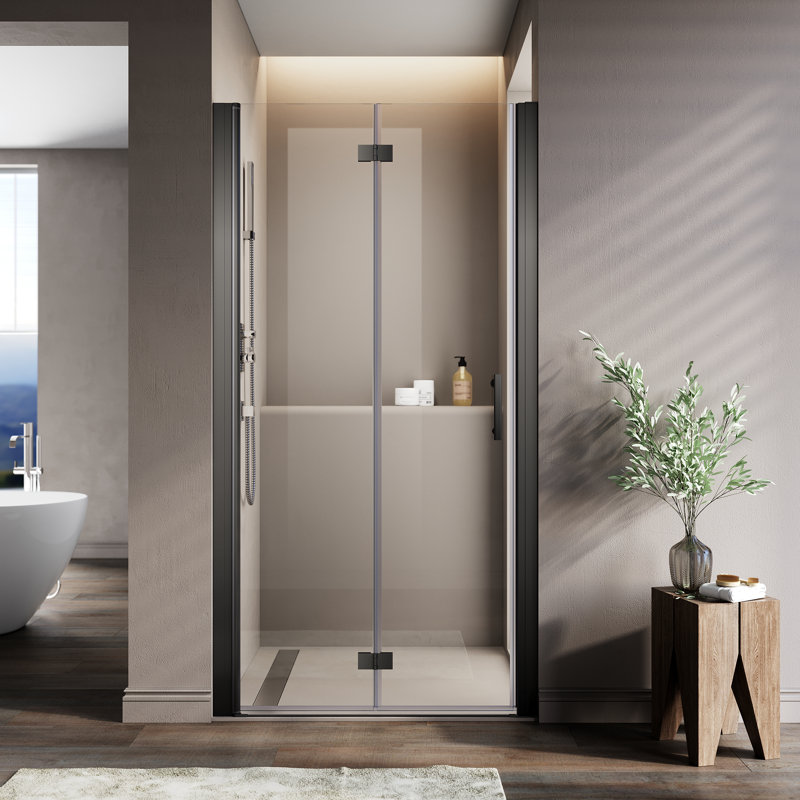 31.5'' - 33'' W x 72'' H Bi-Fold Semi-Frameless Shower Door with Clear Tempered Glass