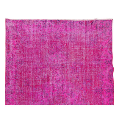 6x9.3 Ft Room Size Modern Hand-Made Turkish Wool Area Rug Over-Dyed in Pink