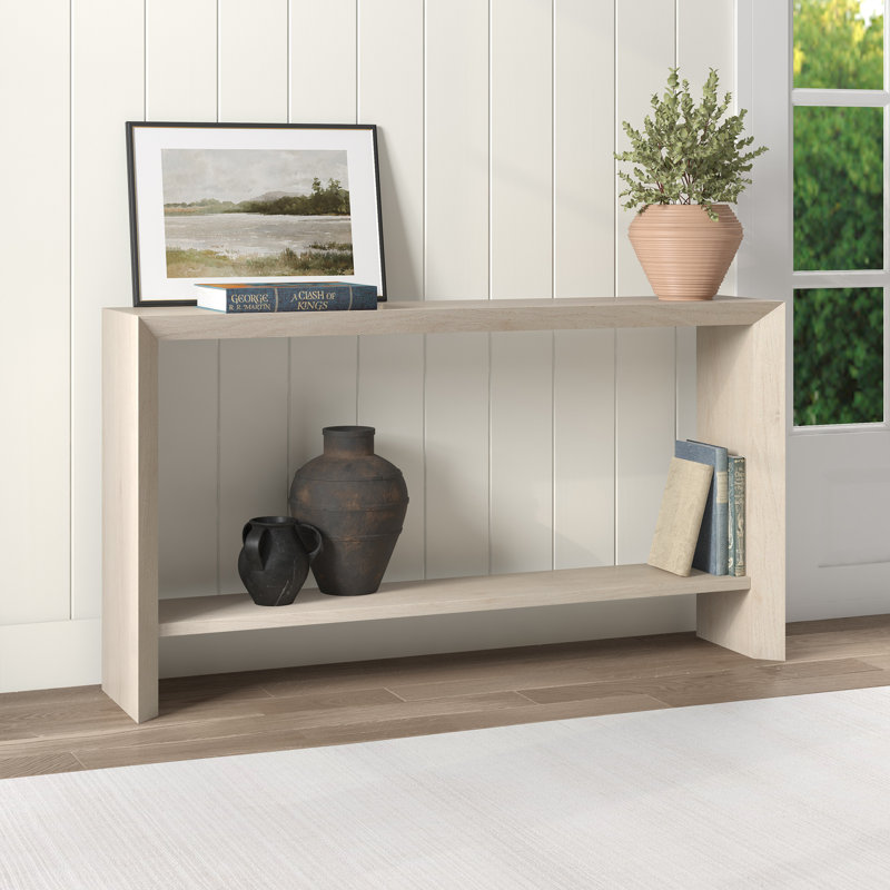 Osman Rectangular Console Table in Antiqued Grey Oak, 30" H x 55" W x 11.63" D, White