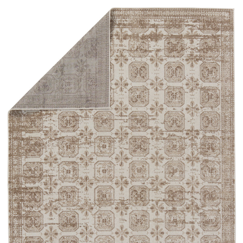 Phoebe Machine Washable Kimmons Geometric Area Rug in Tan/Cream, Runner 2'8" x 10'