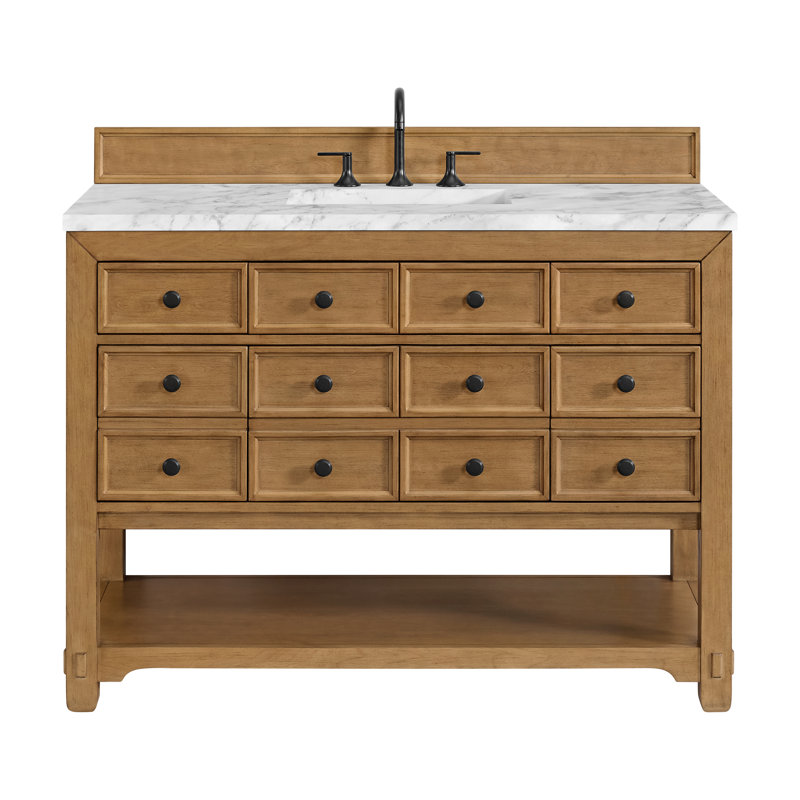 Malibu 48'' W Single Vanity, 8" Widespread, Amber Birch, Carrara Marble
