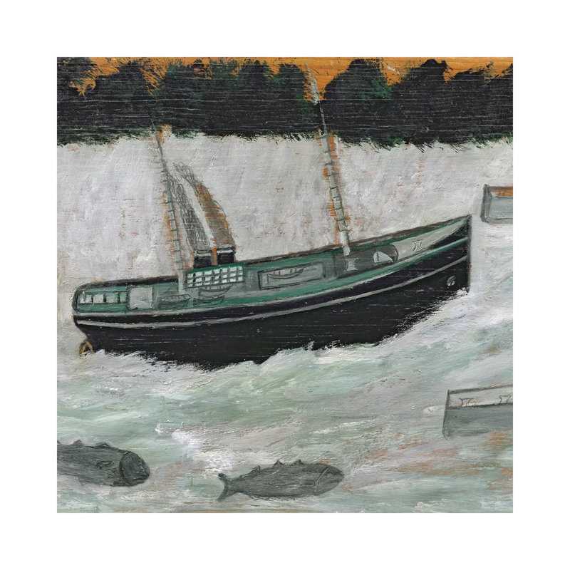 Lighthouse With Trawler And Fish by Alfred Wallis - Wrapped Canvas Painting, 30.48 cm H x 30.48 cm W