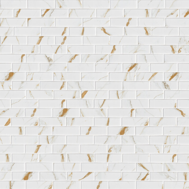 Calacatta Gold Subway 12 in. x 12 in. Matte Porcelain Mosaic Floor and Wall Tile