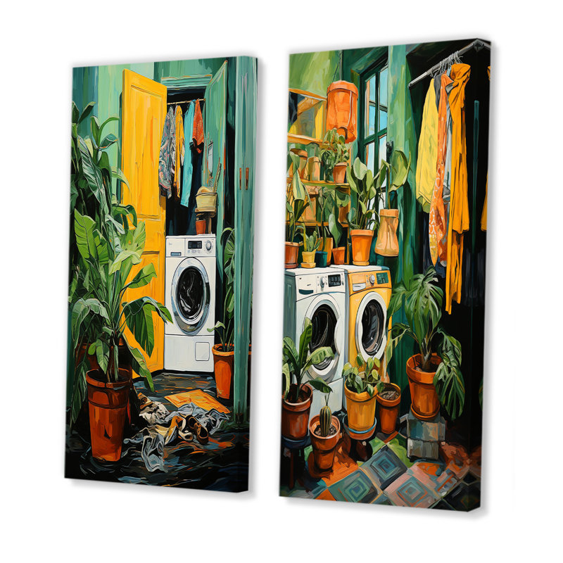 Blanchisserie Romm Jungle Adventure II - ensemble de 2 impressions sur toile, H 28 po x l 25 po, Toile tendue