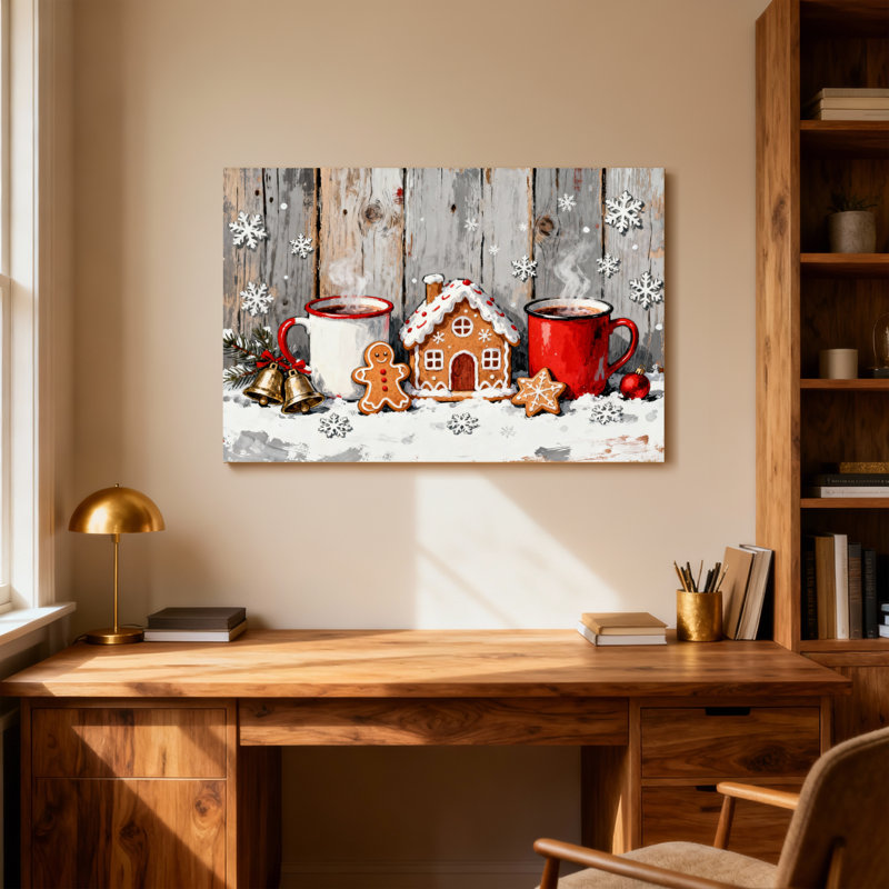 Maison de Noël en pain d'épices et tasses, H 16 po x l 24 po