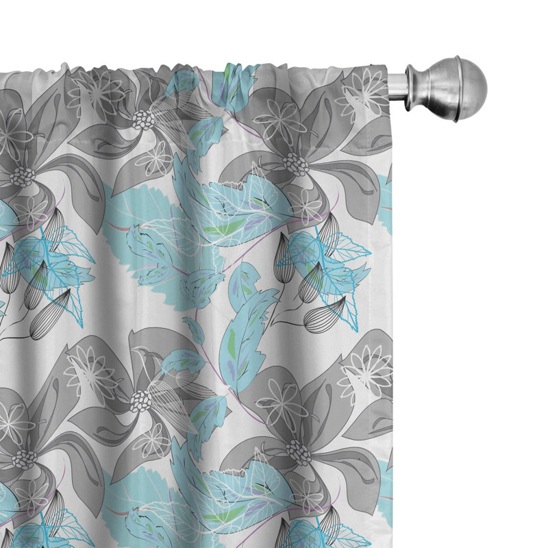 Gray and Blue Floral Polyester Rod Pocket Curtain Panels, 84-inch Pair