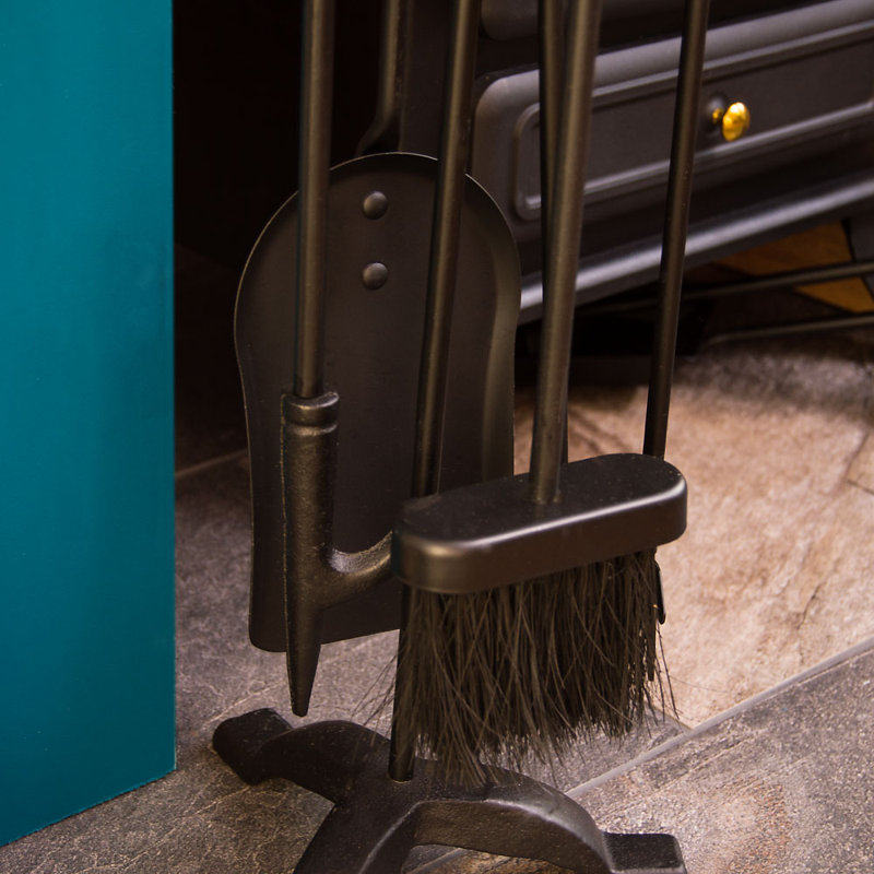 Leonie Steel Fireplace Tool Set, Black, 52.5 cm H x 21 cm W x 20 cm D
