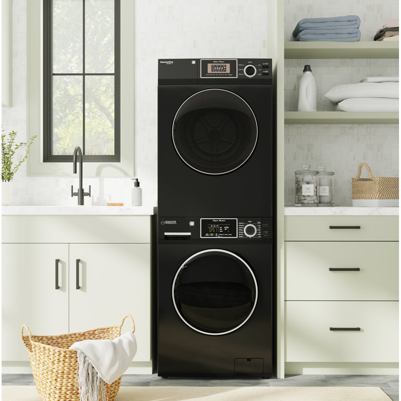 Equator Premium MATCHING 24 in Compact 110V Laundry Set Washer 1.62  cf+SENSOR Vented Dryer 3 cf, Black