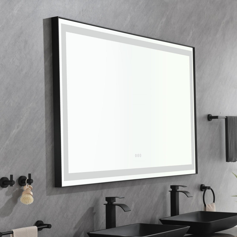 Miroir de salle de bain DEL, Noir mat, 48 po x 84 po
