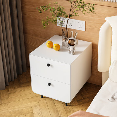 Table de chevet pour chambre à coucher - Acier, 2 tiroirs, blanc, grand rangement, armoire de rangement moderne à tiroirs coulissants silencieux, pour un espace organisé