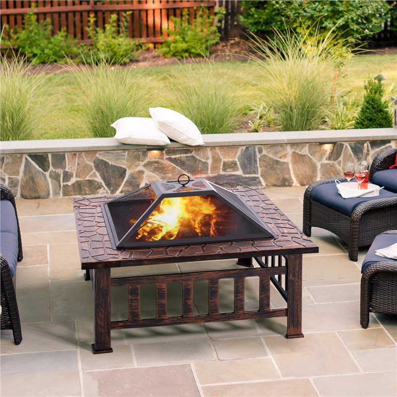  Steel Charcoal and Wood Burning Fire Pit, Copper, 86cm L x 86cm W x 54cm H