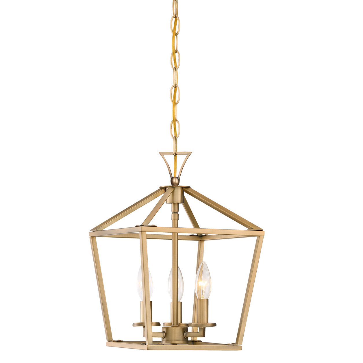 Hastings 10" W 3-Light Geometric Lantern Chandelier, Warm Brass