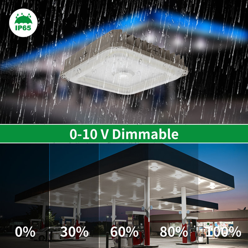120-277v 10 Inch Led Canopy Light Fixture, 0-10v Dim, 100/80/60w Adjustable Watt And Cct 5000/4000/3500k, Bronze, 1 Pack 