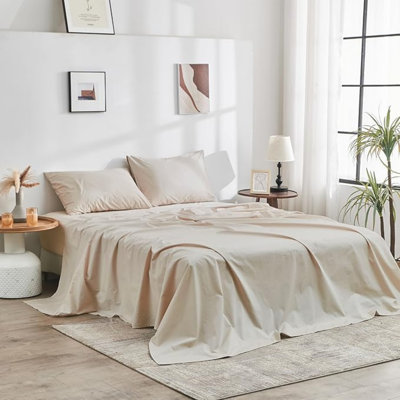 100% Cotton Sheet Set, Crisp Percale Weave, Long Staple, Breathable, Matte Finish, Hotel Style, Durable, 4Pc – 2 Pillowcases 1 Fitted 1 Flat (Fog, King)