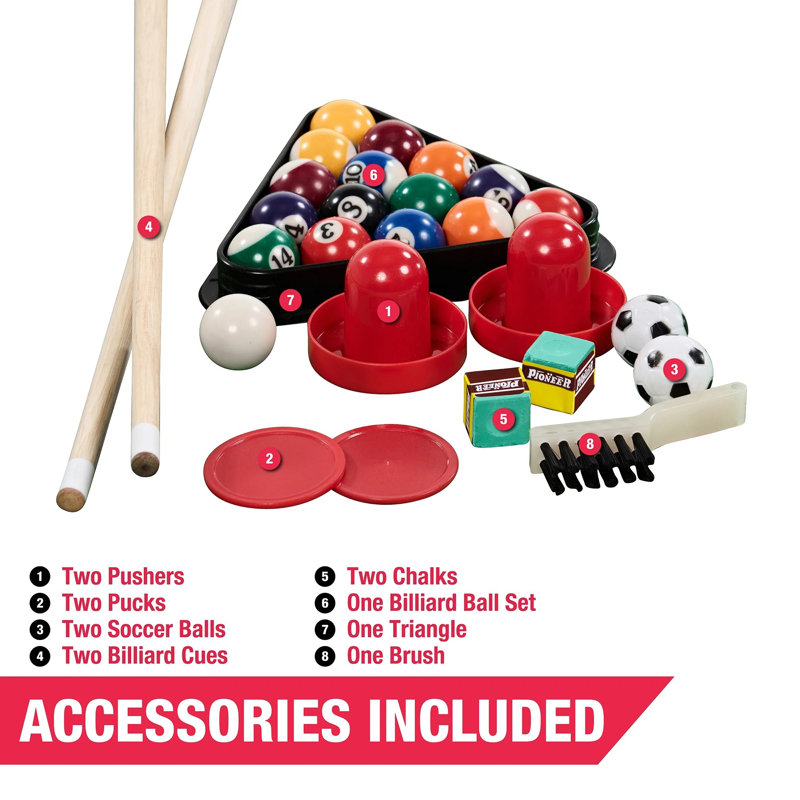 Table de jeu combinée 3-en-1 MD Sports avec air hockey, billard et babyfoot, comprend des accessoires complets et une conception peu encombrante pour les salles de jeux