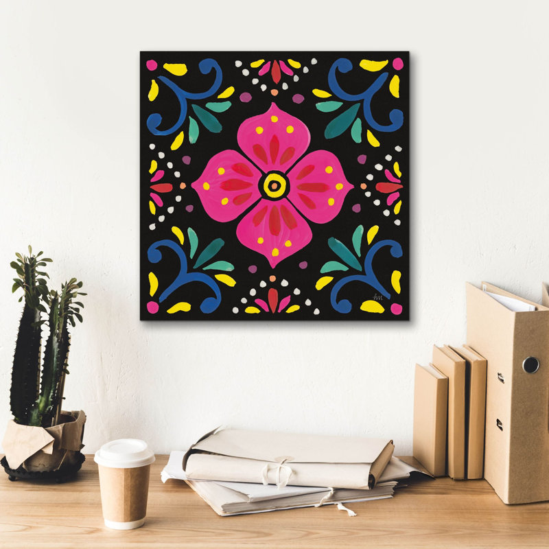 «Floral Fiesta Tile Ix» par Laura Marshall, art mural sur toile, H 18 po x l 18 po x P 0,75 po