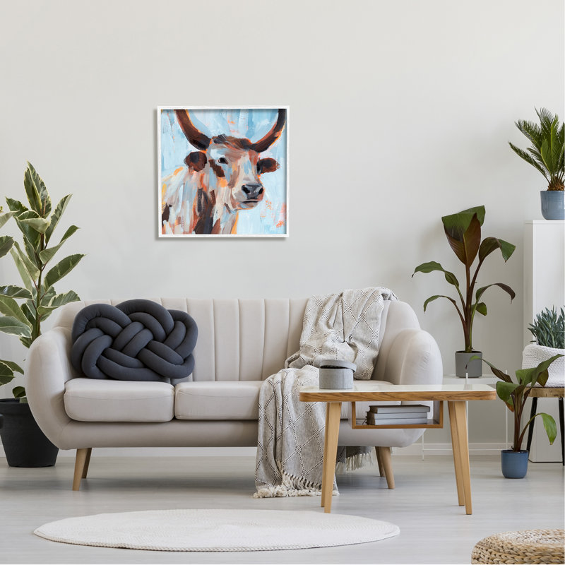 Coup de pinceau moderne de vache moderne par Annie Warren, L 17 po x H 17 po, Toile tendue