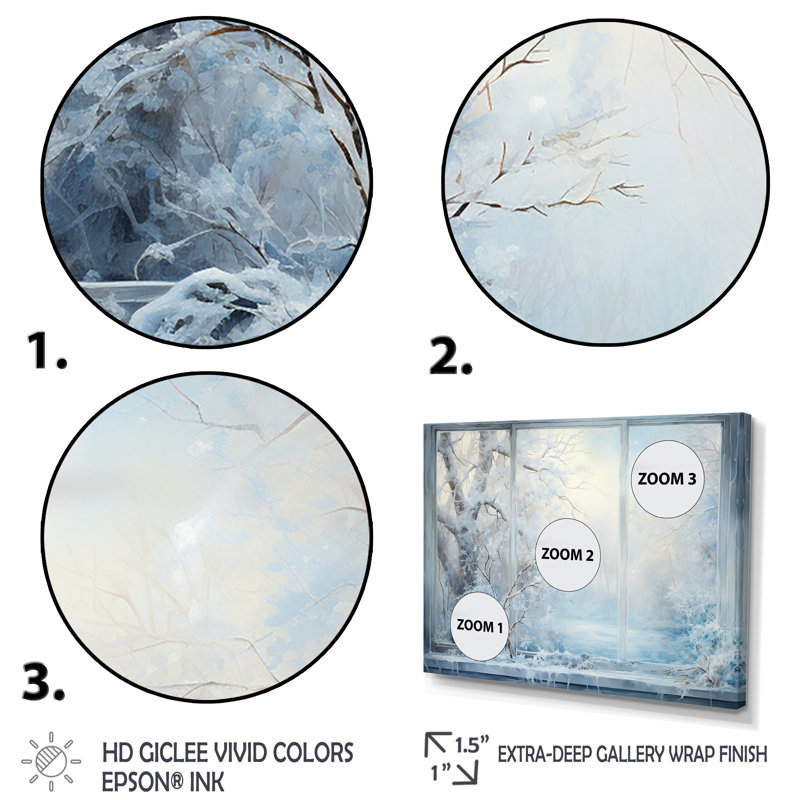 Winter River Window View IV - Winter Landscape, art mural, H 34 po x l 44 po x P 1,5 po, Cadre doré à coins fermés