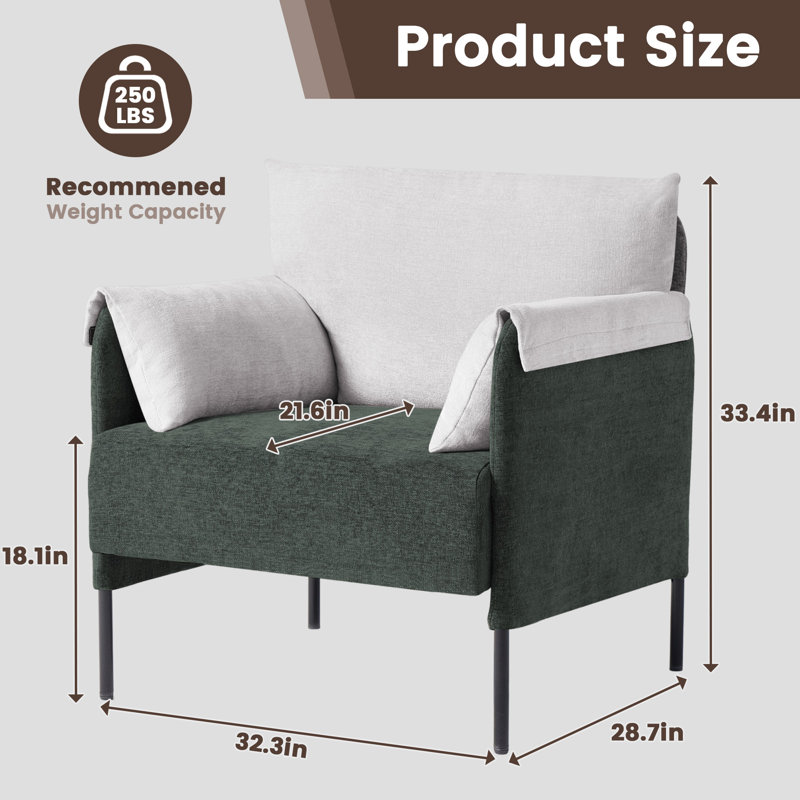 32" W Contemporary Color-Blocked Accent Chair (Set Of 2), Green