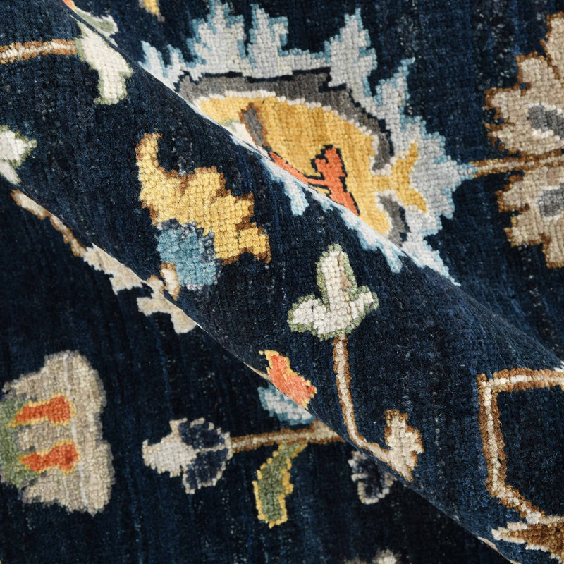 Hand-Knotted Blue and Gray Wool 9' x 12' Area Rug