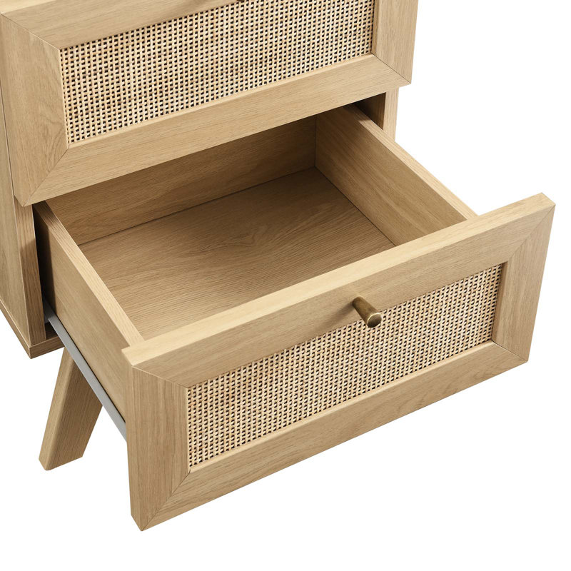 Modway Soma Rattan Weave 2 Drawer Nightstand, Oak