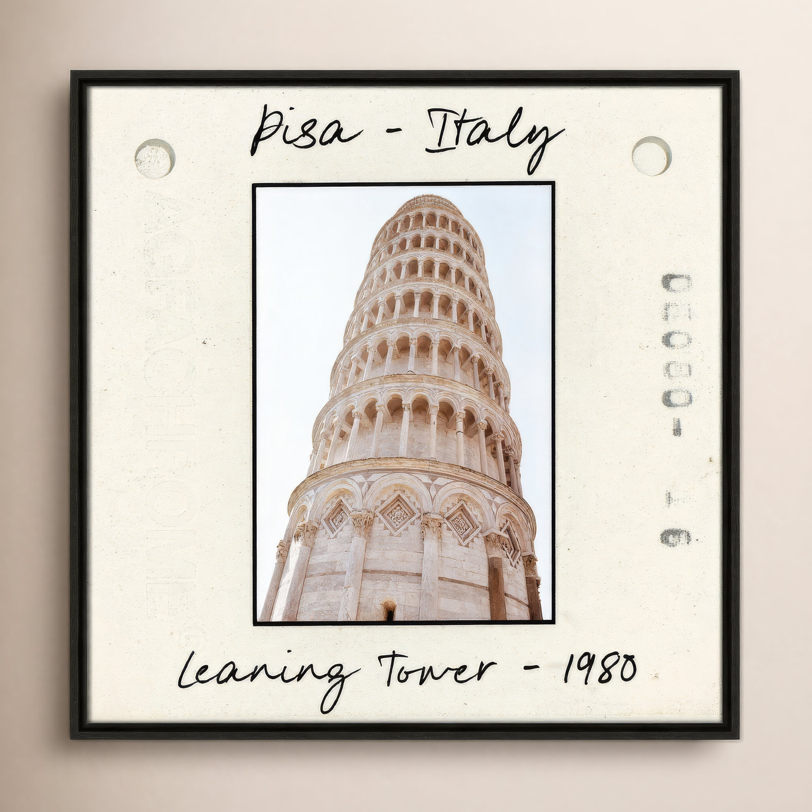 Travel Slide Collection "Pisa, Italy - Leaning Tower" Print, 25.5" H x 25.5" W x 2" D, White Floater Framed Canvas