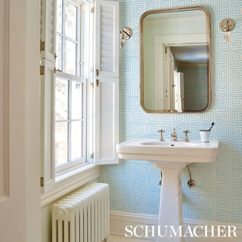 Schumacher x Cristina Buckley Trousdale Wallpaper, Aqua