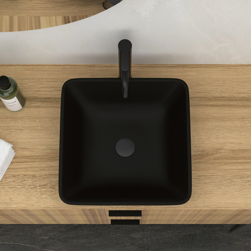 Lavabo vasque de salle de bain en verre trempé - robinet noir mat et drain escamotable contemporain