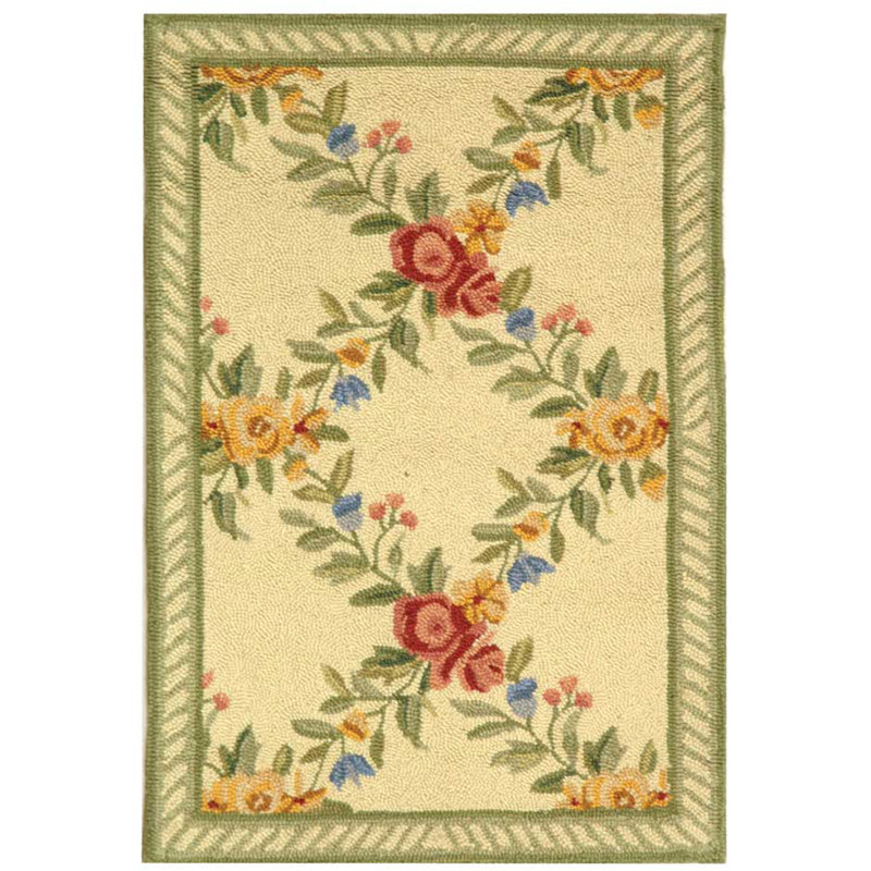 Hand Hooked Wool Pile Floral Rug, Round 3'