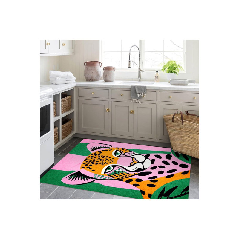 Tapis décoratif léopard rose Northern Collection, Sous-tapis rectangulaire de 3 pi 3 po x 4 pi 11 po