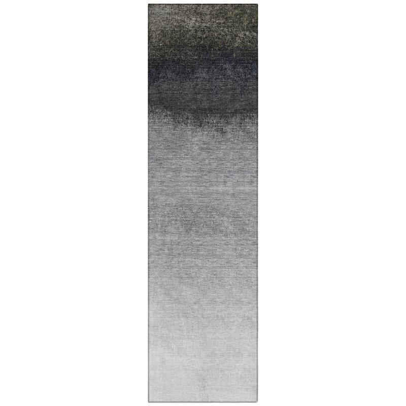 Machine Washable Indoor/Outdoor Xhevrie Silver Rug, Runner 2'3" x 7'6"