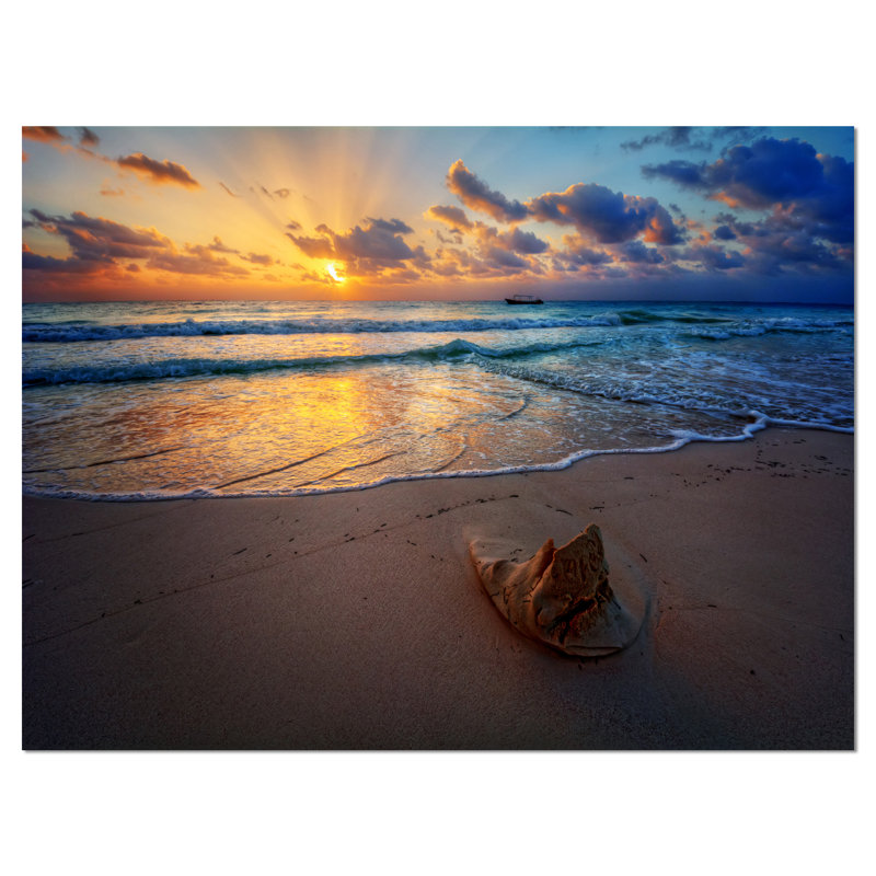 « quiet mer shore », reproduction de photo sur toile tendue à coucher de soleil, H 12 po x l 20 po