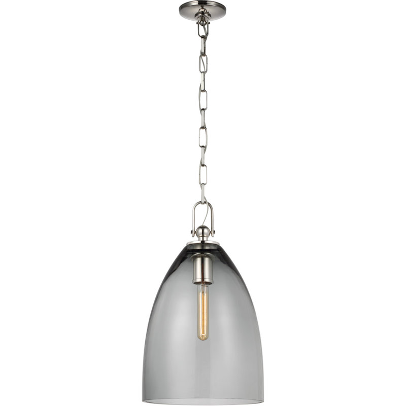 Chapman and Myers Andros Large Pendant, Gray, Polished Nickel, 93" H x 12" W x 12" D