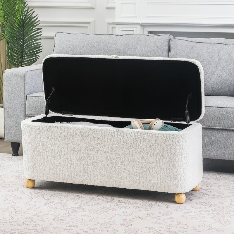 Rectangular Storage Bench, Cream Boucle