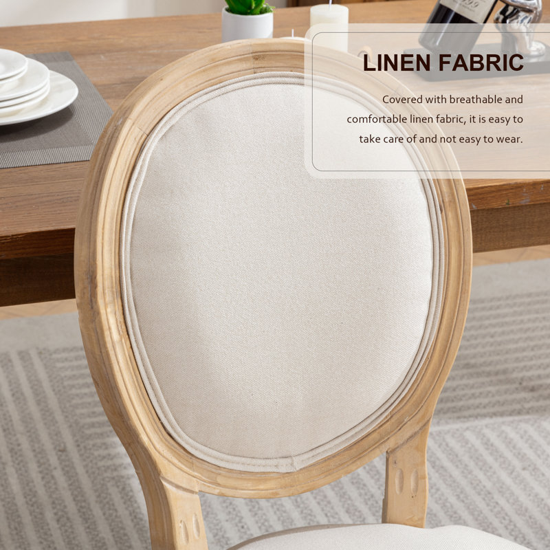 French-Style Farmhouse Dining Chair with Round Backrest, 6, Beige
