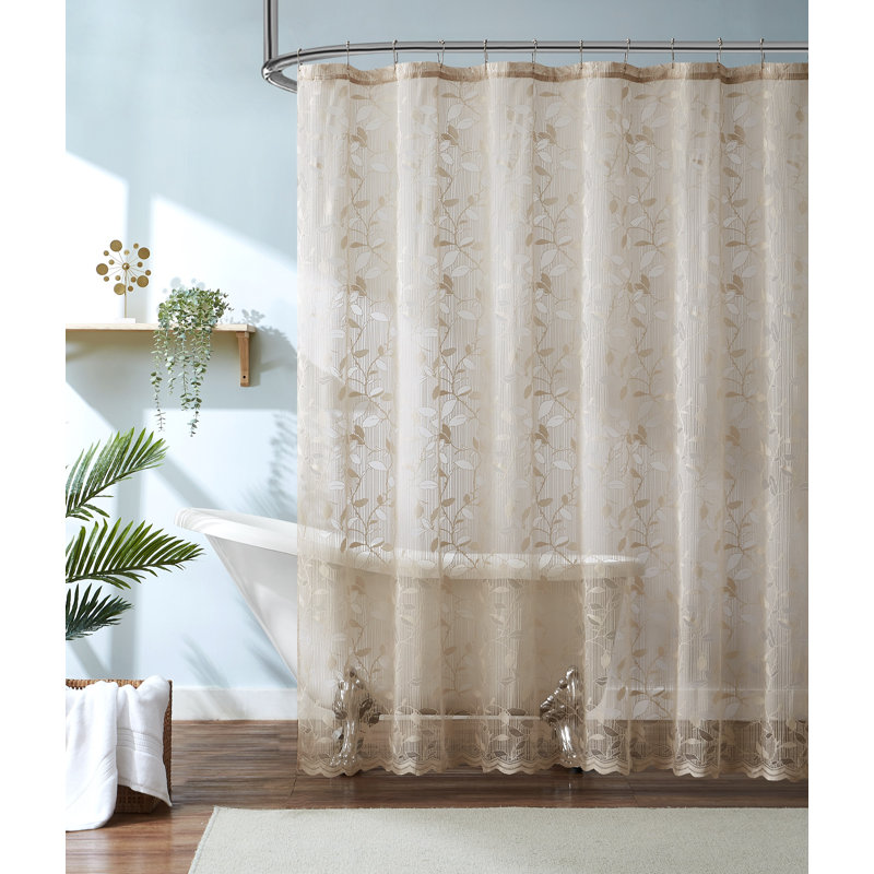 Toraino Floral Shower Curtain. Rustic Leaf Lace Shower Curtain, Lin, H 72 po x l 72 po