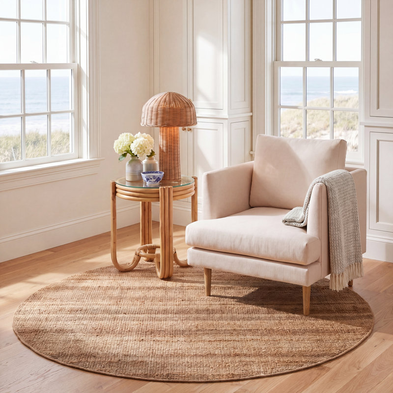 Elderton Natural Fiber Hand Woven Jute Solid Color Rug, Round 6'